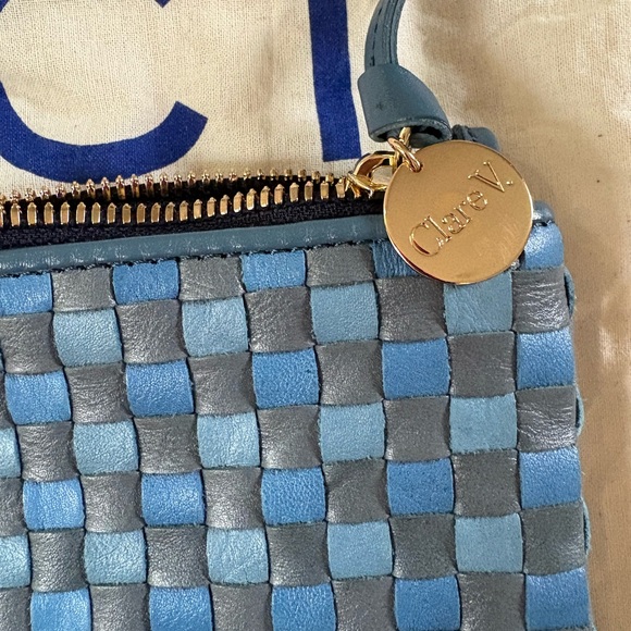 Clare V Flat Clutch w/ Tabs- woven Checker- Light Blue/Denim - Picture 4 of 5
